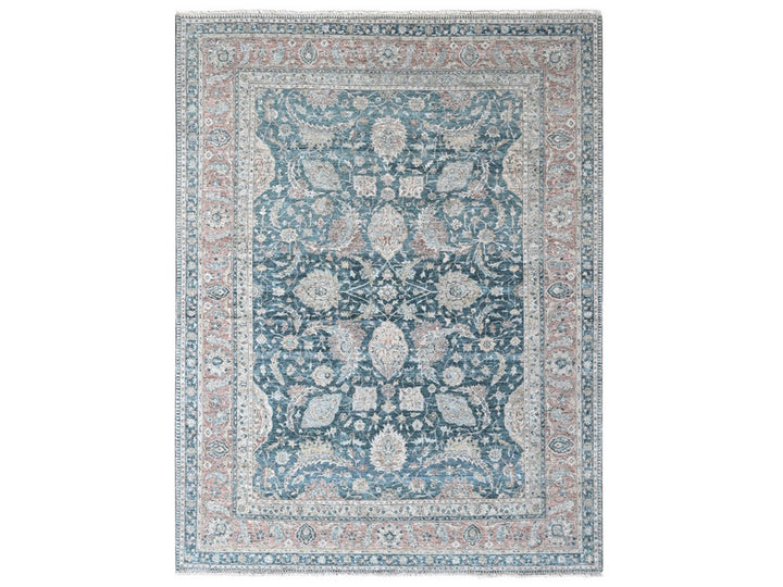 9'0" x 11'10" New Hand Knotted Teal Wool Rectangle Oriental Rug - MOA10210173