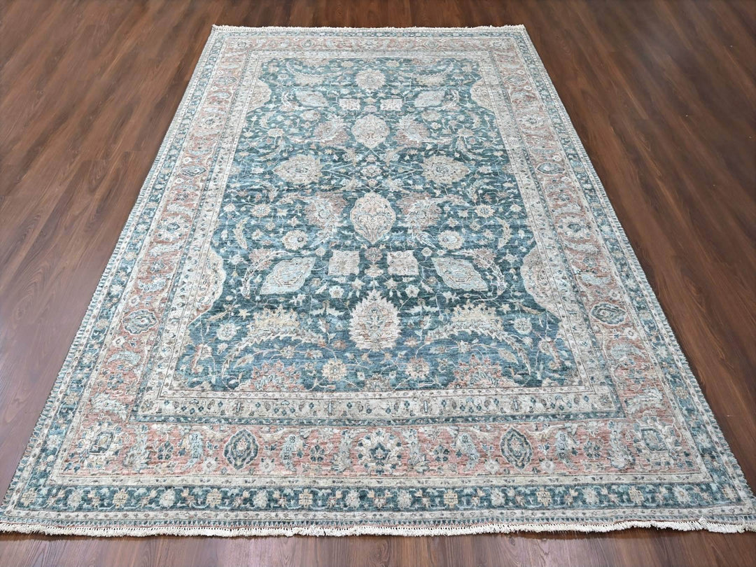 9'0" x 11'10" New Hand Knotted Teal Wool Rectangle Oriental Rug - MOA10210173
