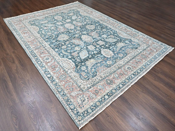 9'0" x 11'10" New Hand Knotted Teal Wool Rectangle Oriental Rug - MOA10210173
