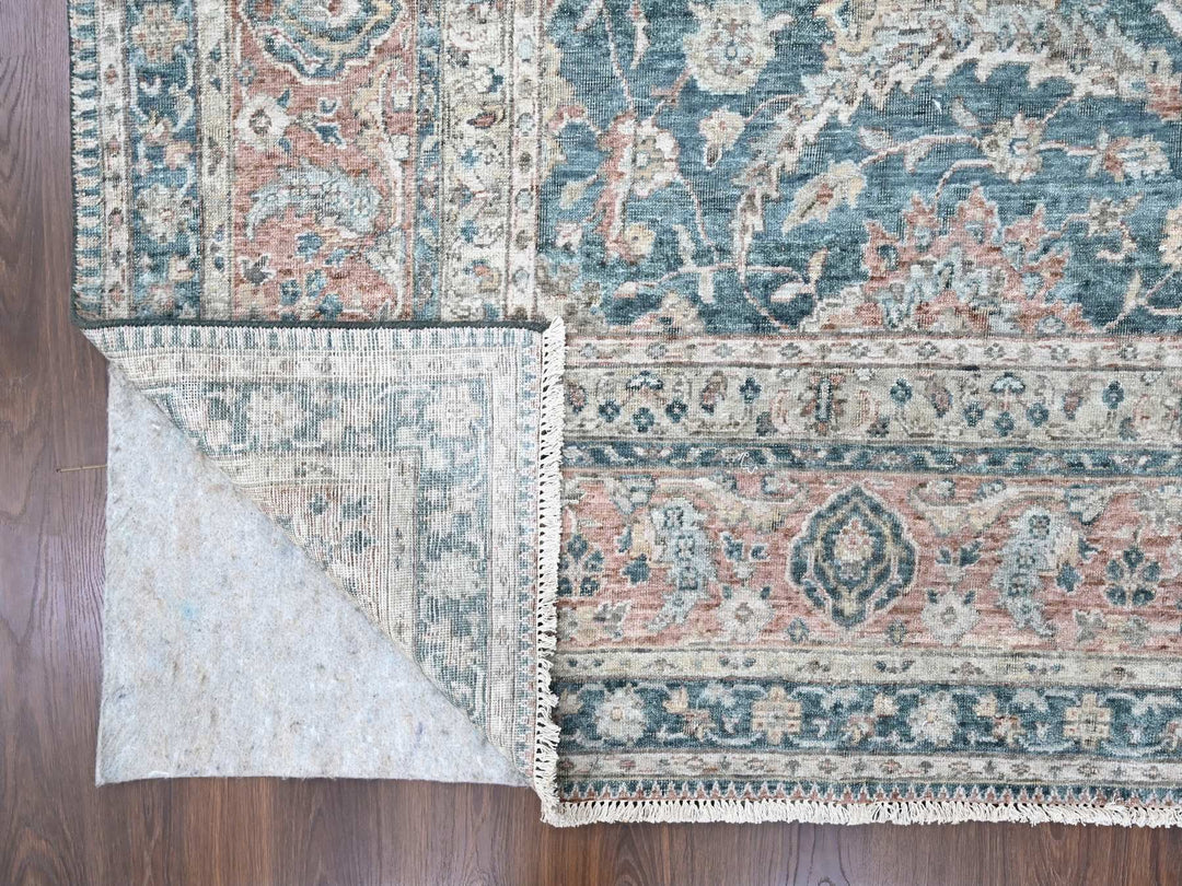 9'0" x 11'10" New Hand Knotted Teal Wool Rectangle Oriental Rug - MOA10210173