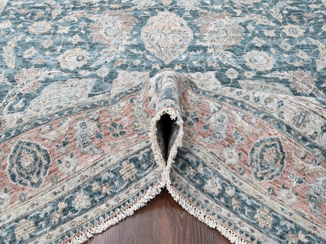 9'0" x 11'10" New Hand Knotted Teal Wool Rectangle Oriental Rug - MOA10210173