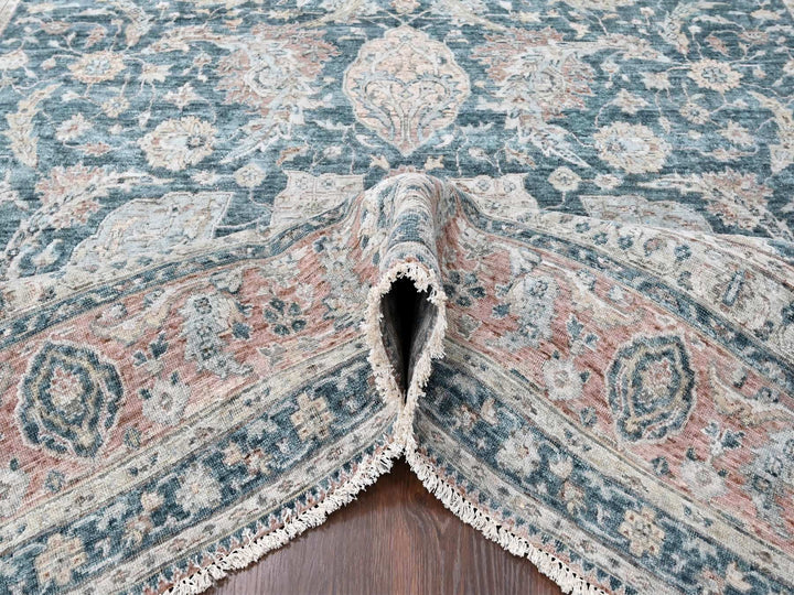 9'0" x 11'10" New Hand Knotted Teal Wool Rectangle Oriental Rug - MOA10210173
