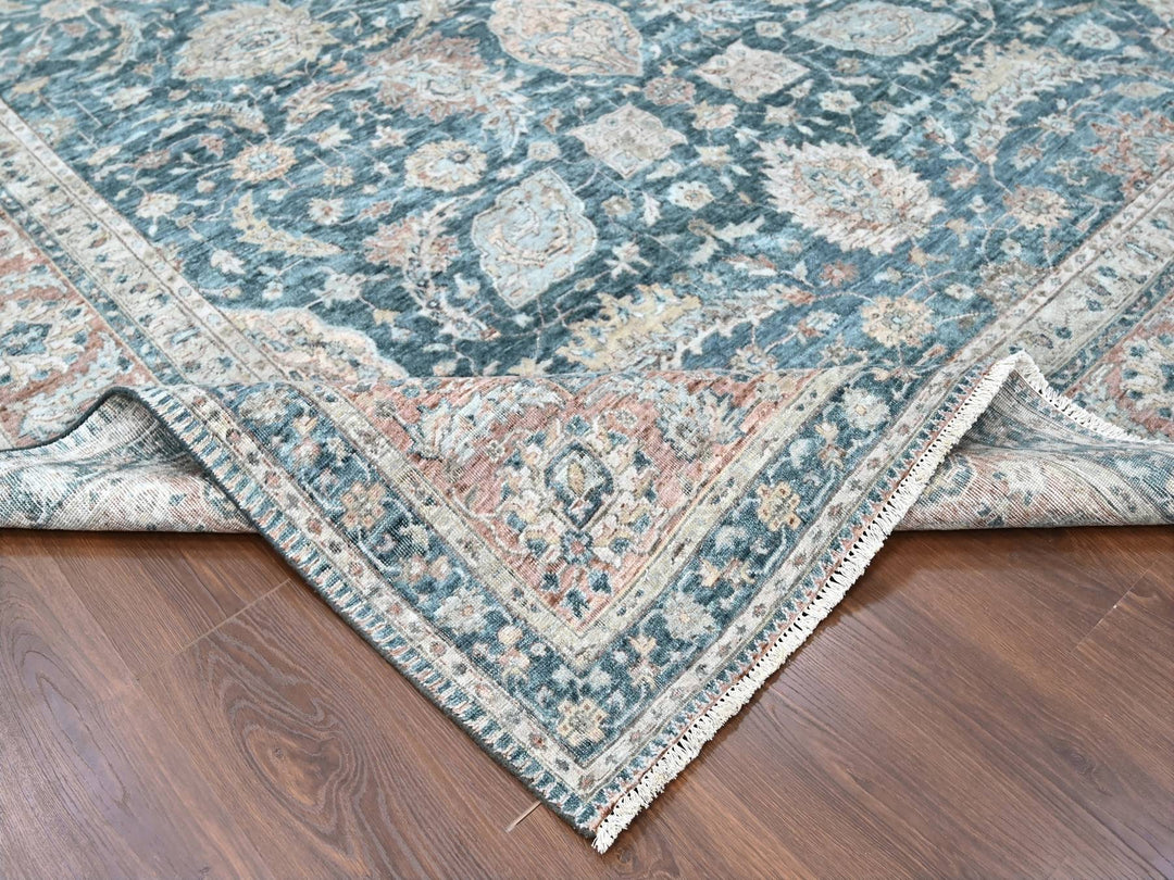 9'0" x 11'10" New Hand Knotted Teal Wool Rectangle Oriental Rug - MOA10210173