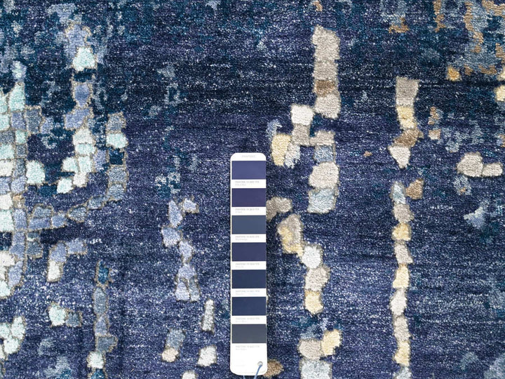 8'9" x 12'1" New Hand Knotted Blue Wool & Silk Rectangle Oriental Rug - MOA10210177