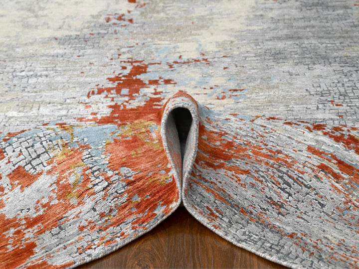 7'10" x 9'10" New Hand Knotted Orange Wool & Silk Rectangle Oriental Rug - MOA10210180