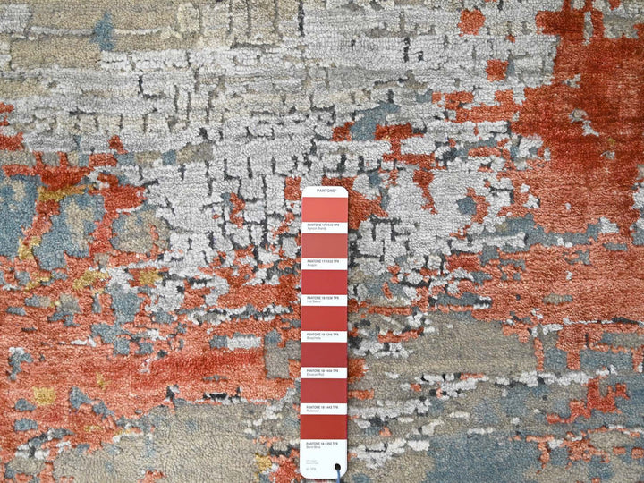 7'10" x 9'10" New Hand Knotted Orange Wool & Silk Rectangle Oriental Rug - MOA10210180