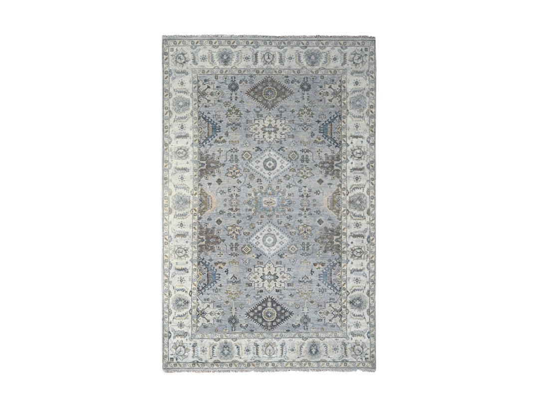 6'0" x 9'0" New Hand Knotted Grey Wool Rectangle Oriental Rug - MOA10210184