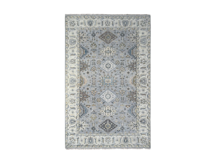 6'0" x 9'0" New Hand Knotted Grey Wool Rectangle Oriental Rug - MOA10210184