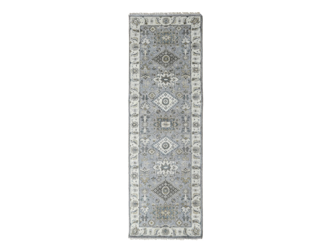 2'7" x 8'0" New Hand Knotted Grey Wool Runner Oriental Rug - MOA10210185