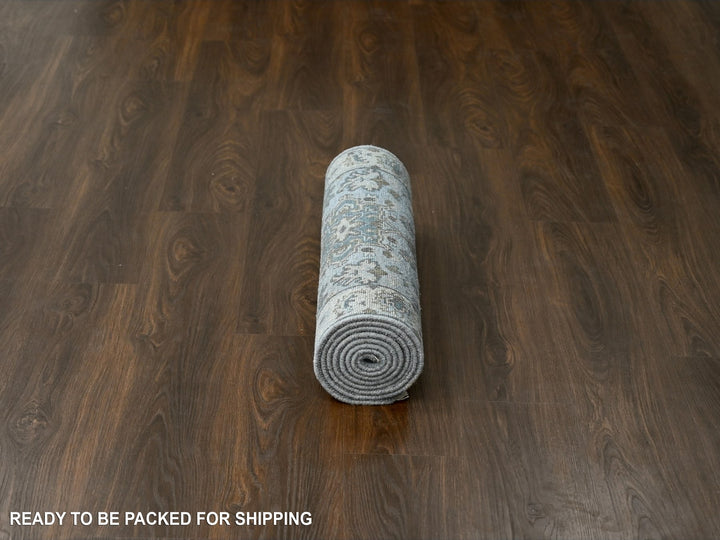 2'7" x 8'0" New Hand Knotted Grey Wool Runner Oriental Rug - MOA10210185