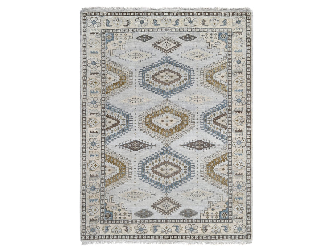 5'1" x 6'10" New Hand Knotted Grey Wool Rectangle Oriental Rug - MOA10210190