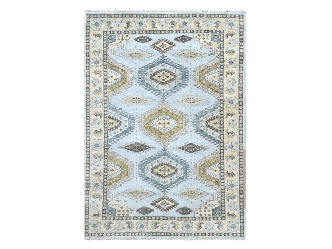 6'2" x 9'1" New Hand Knotted Grey Wool Rectangle Oriental Rug - MOA10210191