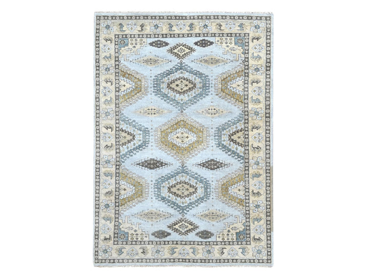 6'2" x 9'1" New Hand Knotted Grey Wool Rectangle Oriental Rug - MOA10210191