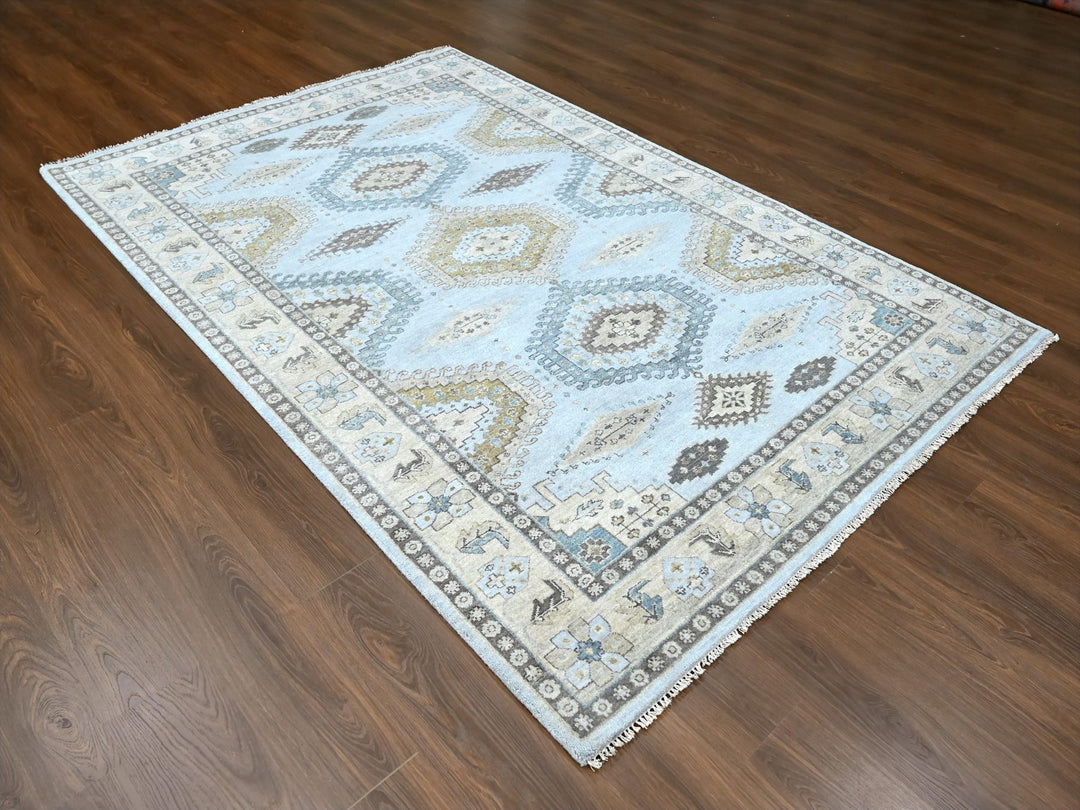 6'2" x 9'1" New Hand Knotted Grey Wool Rectangle Oriental Rug - MOA10210191