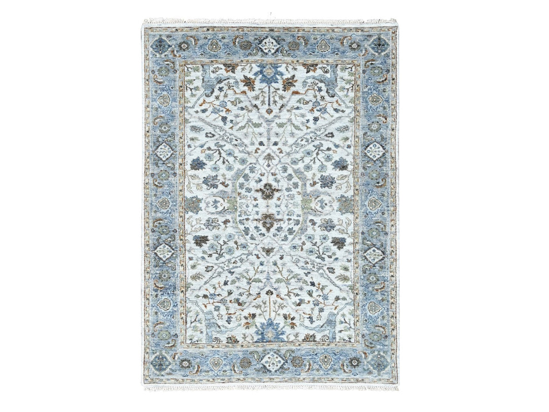 4'0" x 5'9" New Hand Knotted Ivory Wool Rectangle Oriental Rug - MOA10210193
