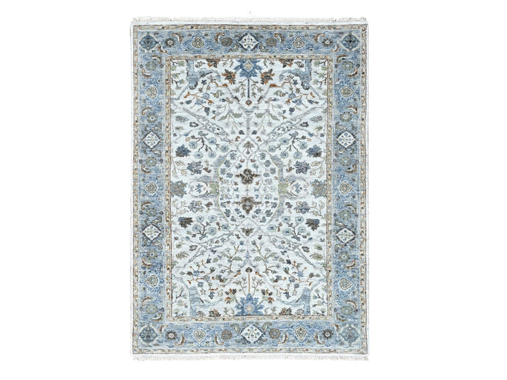 4'0" x 5'9" New Hand Knotted Ivory Wool Rectangle Oriental Rug - MOA10210193
