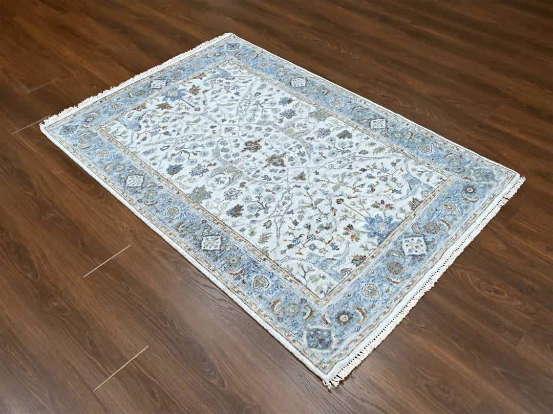 4'0" x 5'9" New Hand Knotted Ivory Wool Rectangle Oriental Rug - MOA10210193