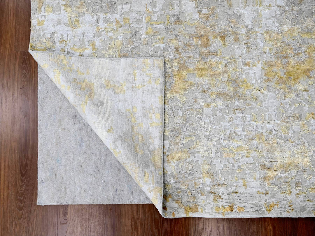 9'0" x 12'0" New Hand Knotted Beige Wool & Silk Rectangle Oriental Rug - MOA10210195