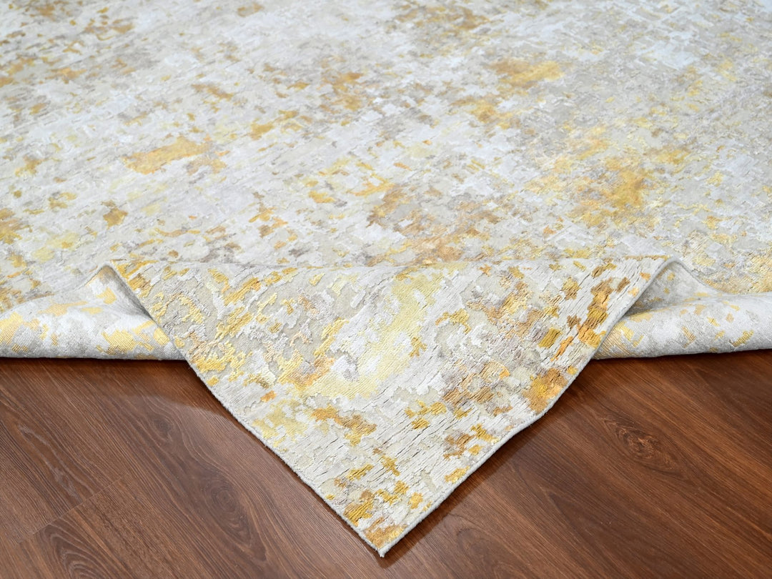 9'0" x 12'0" New Hand Knotted Beige Wool & Silk Rectangle Oriental Rug - MOA10210195