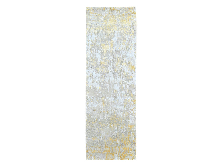 2'7" x 7'10" New Hand Knotted Beige Wool & Silk Runner Oriental Rug - MOA10210196