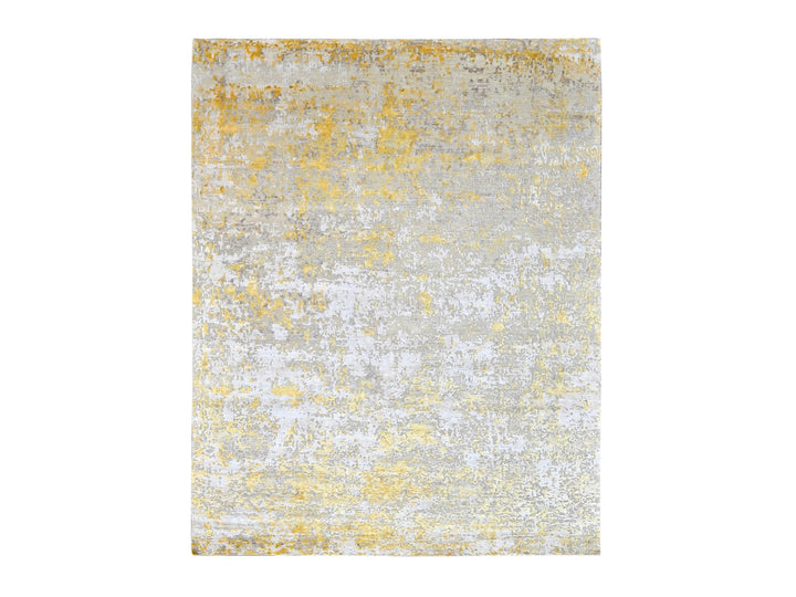 7'11" x 9'9" New Hand Knotted Beige Wool & Silk Rectangle Oriental Rug - MOA10210199