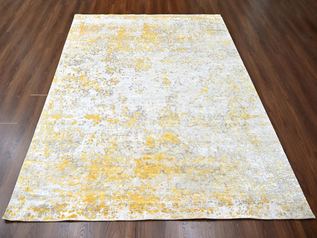 7'11" x 9'9" New Hand Knotted Beige Wool & Silk Rectangle Oriental Rug - MOA10210199