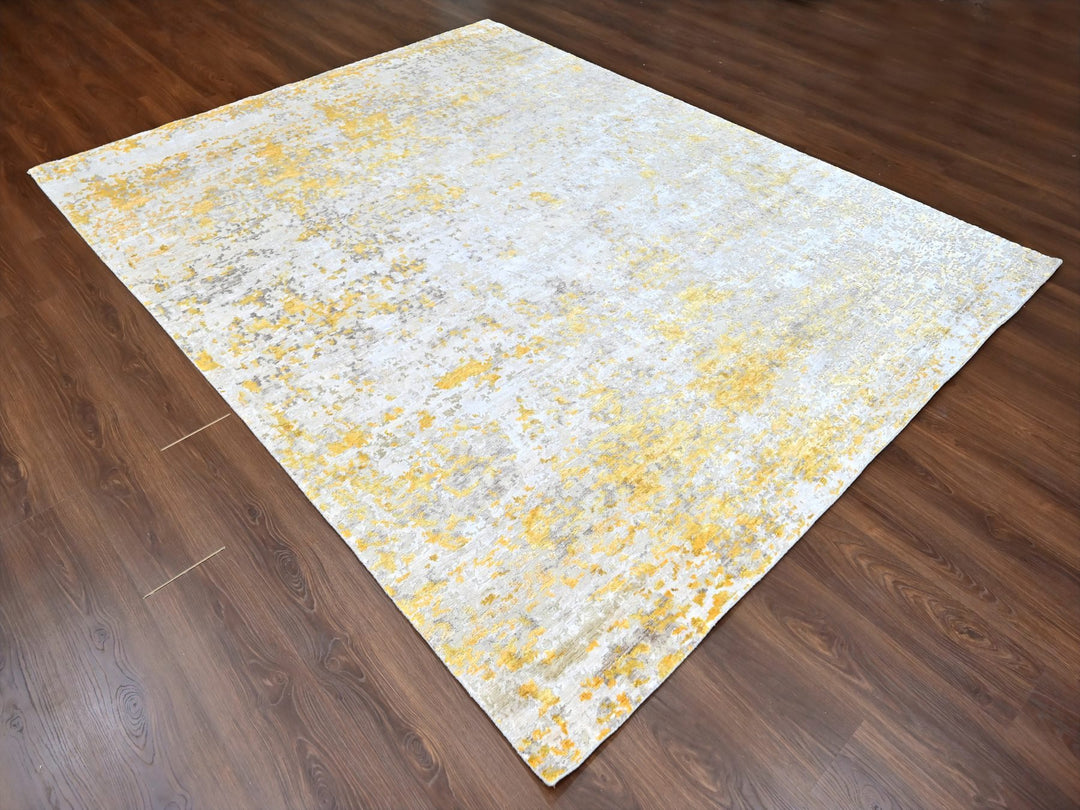 7'11" x 9'9" New Hand Knotted Beige Wool & Silk Rectangle Oriental Rug - MOA10210199