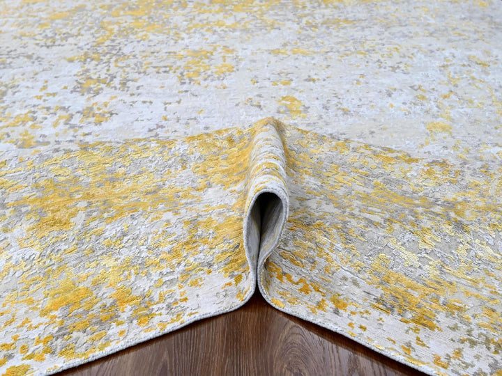 7'11" x 9'9" New Hand Knotted Beige Wool & Silk Rectangle Oriental Rug - MOA10210199