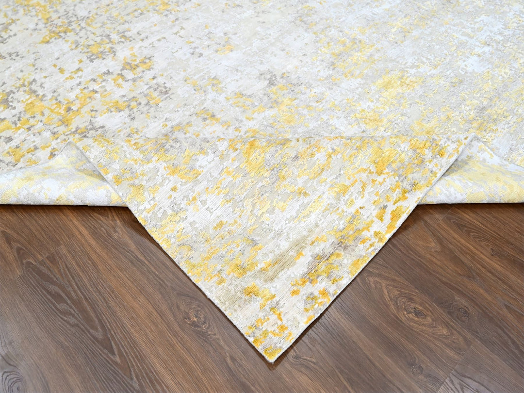7'11" x 9'9" New Hand Knotted Beige Wool & Silk Rectangle Oriental Rug - MOA10210199