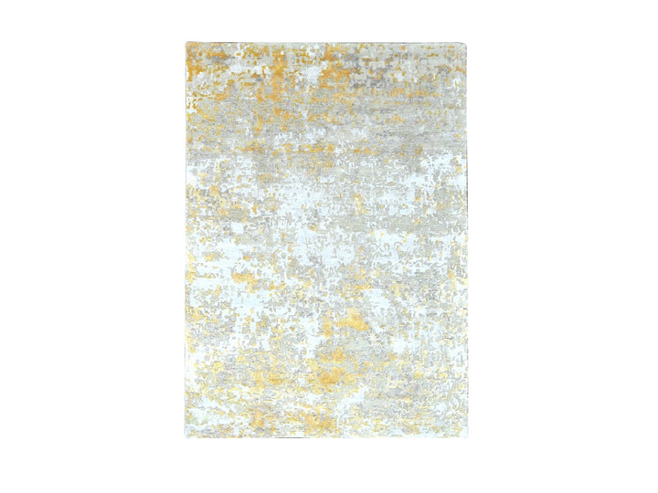 5'0" x 6'11" New Hand Knotted Beige Wool & Silk Rectangle Oriental Rug - MOA10210200