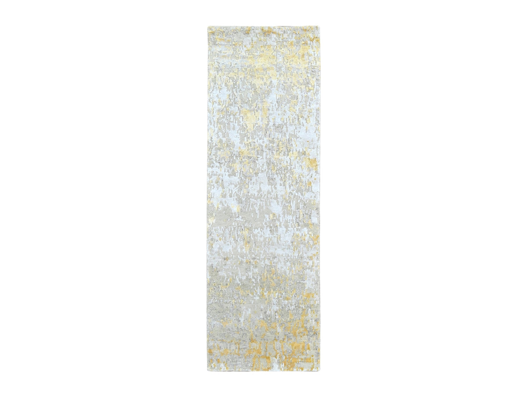2'7" x 7'10" New Hand Knotted Beige Wool & Silk Runner Oriental Rug - MOA10210201