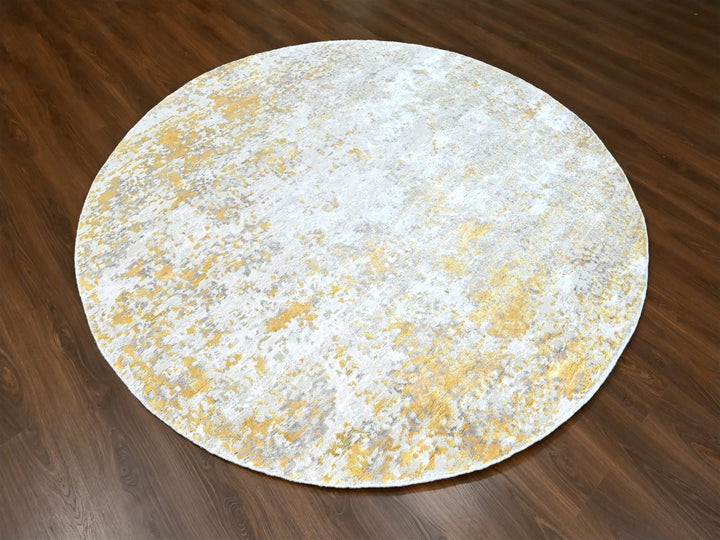 7'9" x 7'9" New Hand Knotted Beige Wool & Silk Round Oriental Rug - MOA10210202