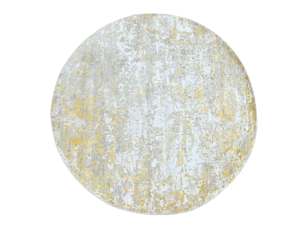 6'0" x 6'0" New Hand Knotted Beige Wool & Silk Round Oriental Rug - MOA10210203