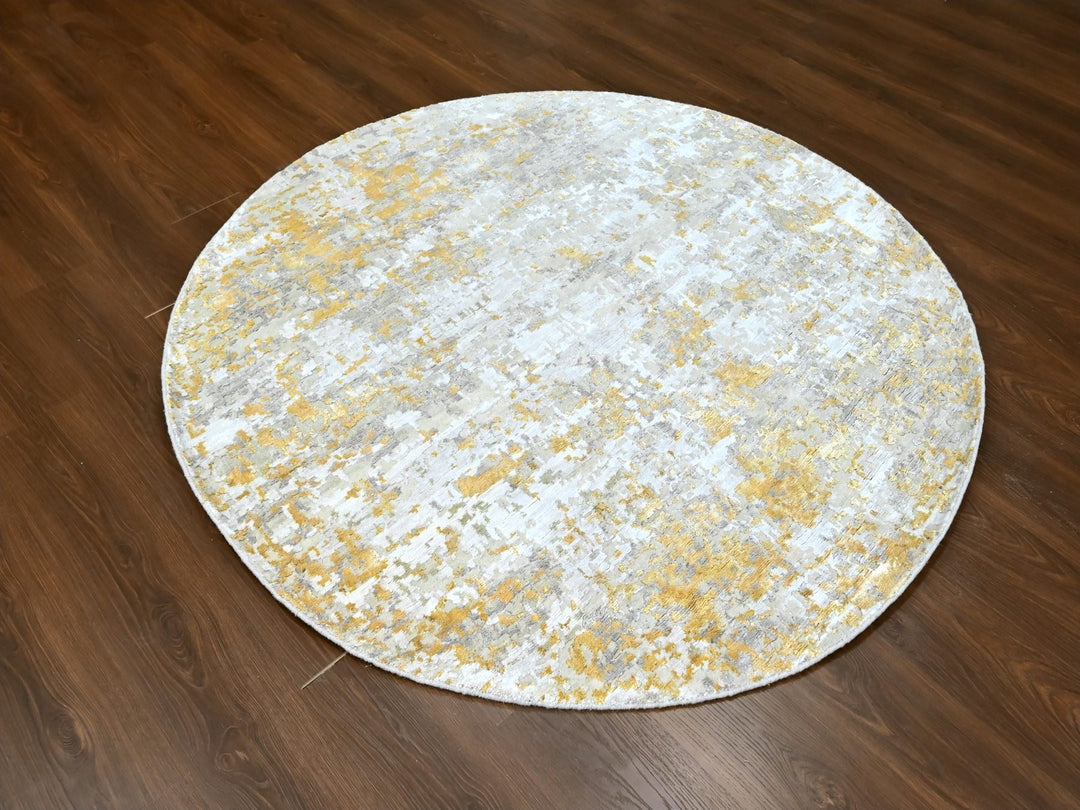6'0" x 6'0" New Hand Knotted Beige Wool & Silk Round Oriental Rug - MOA10210203
