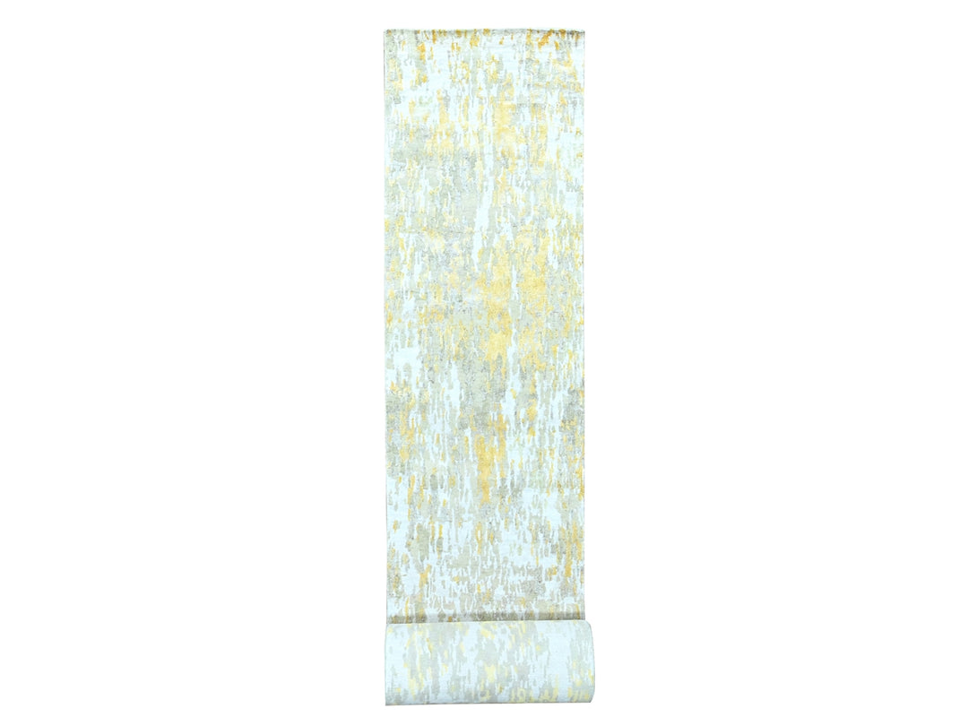 2'7" x 23'6" New Hand Knotted Beige Wool & Silk Runner Oriental Rug - MOA10210207