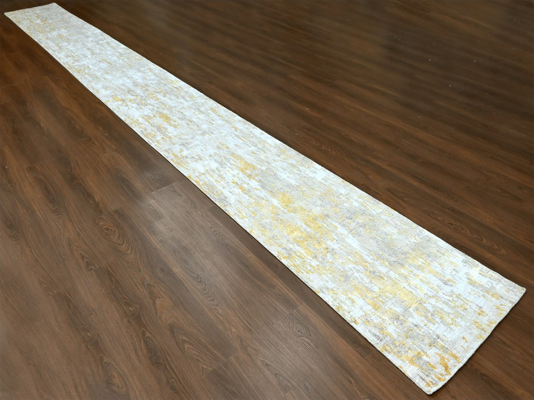 2'7" x 23'6" New Hand Knotted Beige Wool & Silk Runner Oriental Rug - MOA10210207
