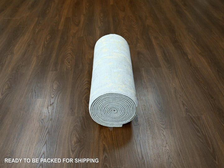 2'7" x 23'6" New Hand Knotted Beige Wool & Silk Runner Oriental Rug - MOA10210207