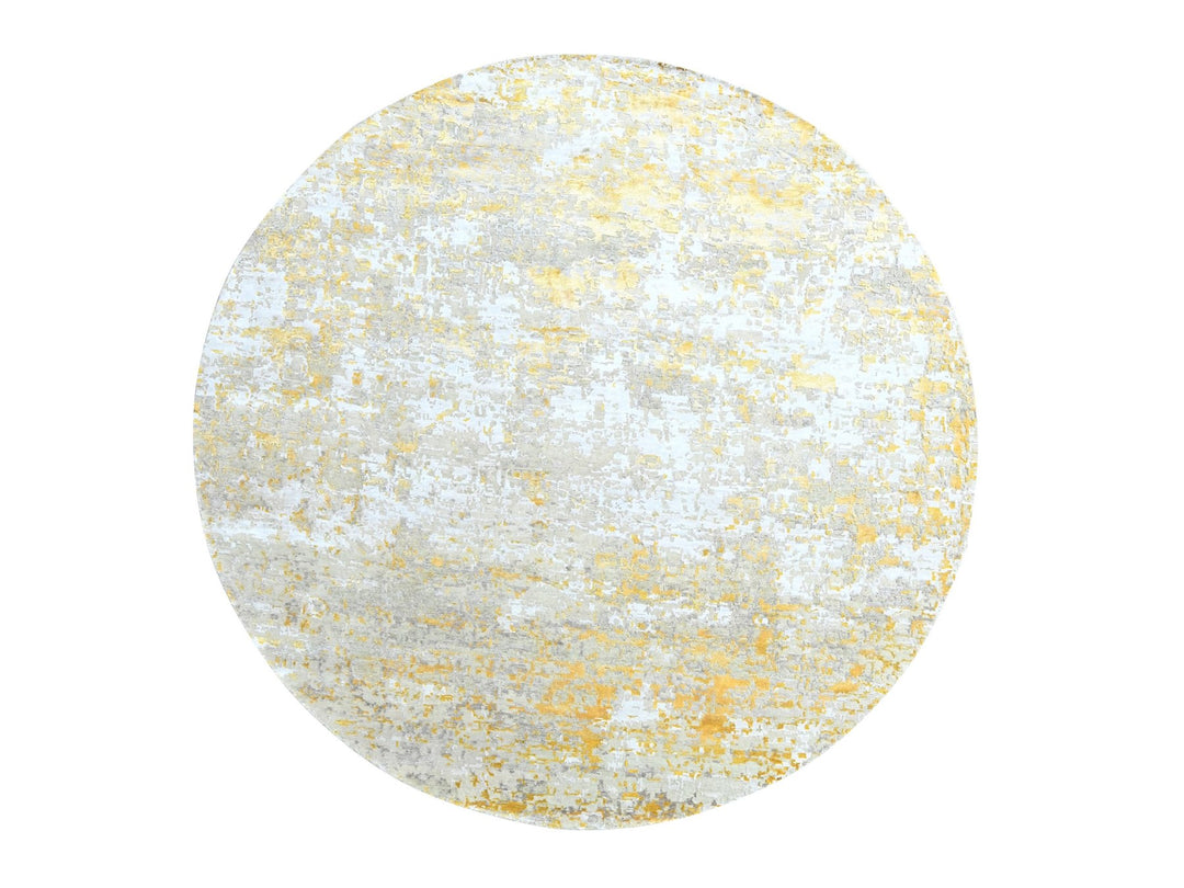 9'9" x 9'11" New Hand Knotted Beige Wool & Silk Round Oriental Rug - MOA10210209