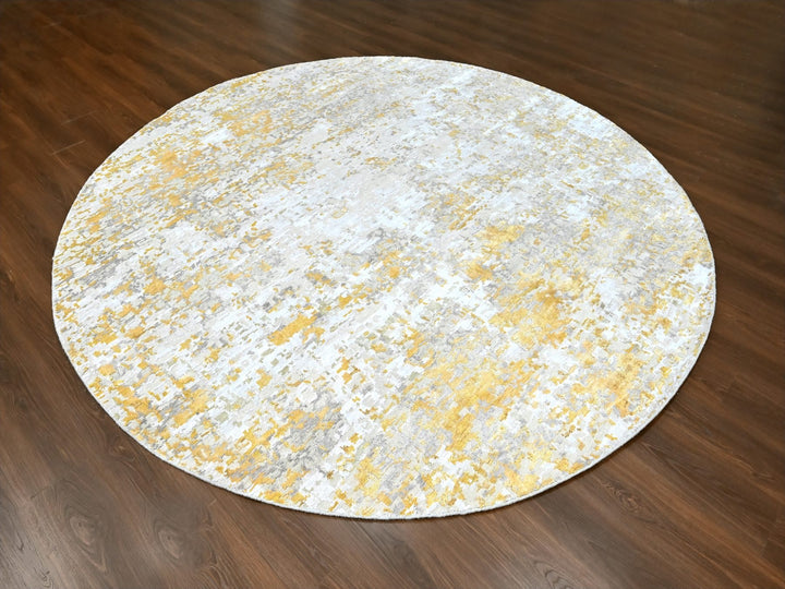 9'9" x 9'11" New Hand Knotted Beige Wool & Silk Round Oriental Rug - MOA10210209