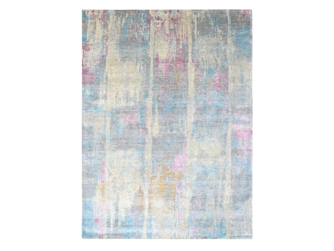 8'11" x 12'0" New Hand Knotted Yellow Wool & Silk Rectangle Oriental Rug - MOA10210212