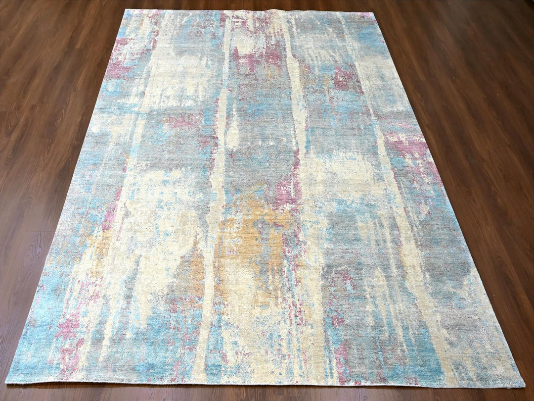 8'11" x 12'0" New Hand Knotted Yellow Wool & Silk Rectangle Oriental Rug - MOA10210212