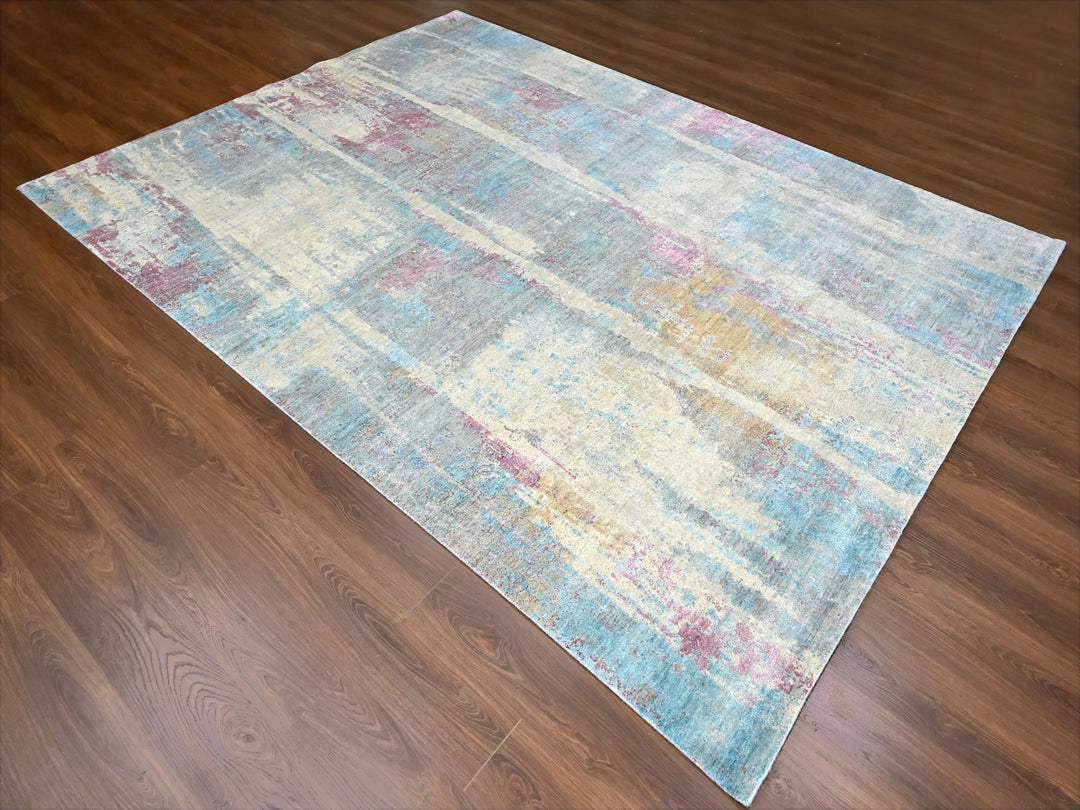 8'11" x 12'0" New Hand Knotted Yellow Wool & Silk Rectangle Oriental Rug - MOA10210212
