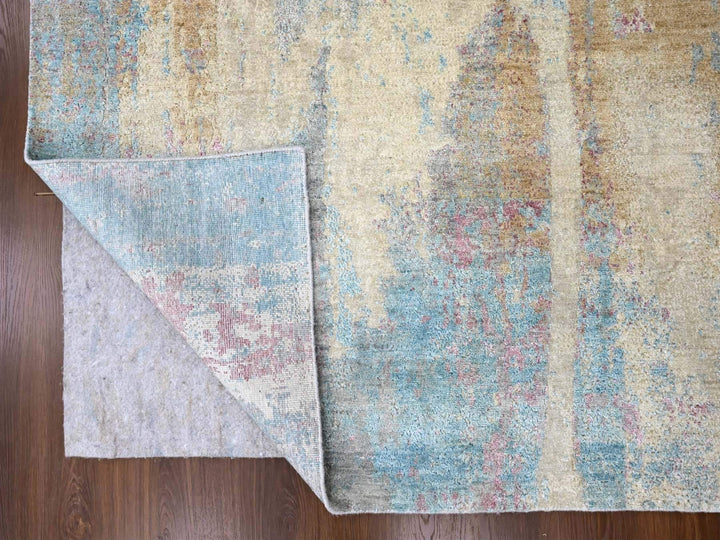 8'11" x 12'0" New Hand Knotted Yellow Wool & Silk Rectangle Oriental Rug - MOA10210212