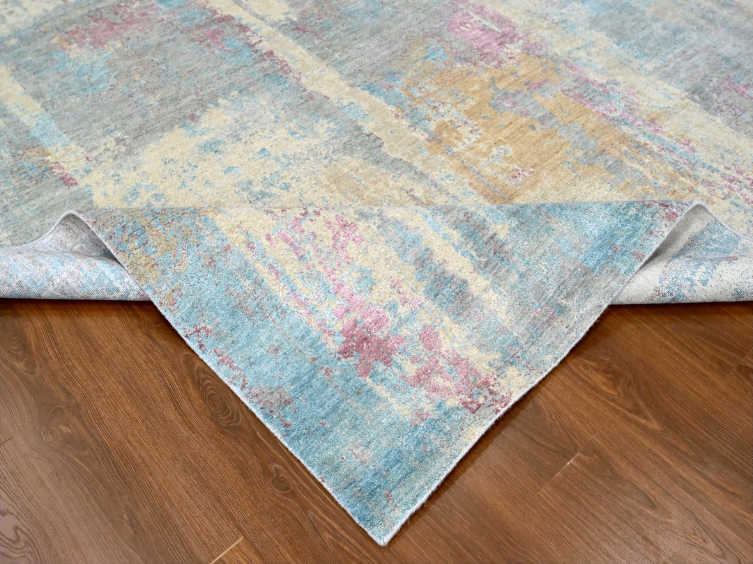 8'11" x 12'0" New Hand Knotted Yellow Wool & Silk Rectangle Oriental Rug - MOA10210212
