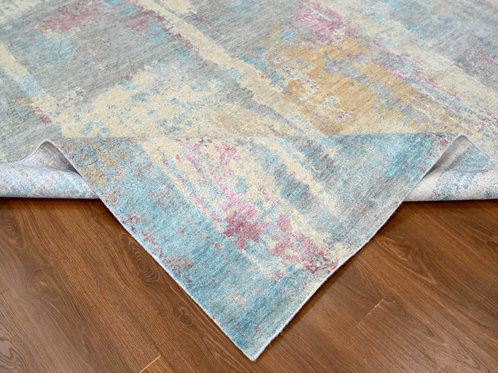 8'11" x 12'0" New Hand Knotted Yellow Wool & Silk Rectangle Oriental Rug - MOA10210212
