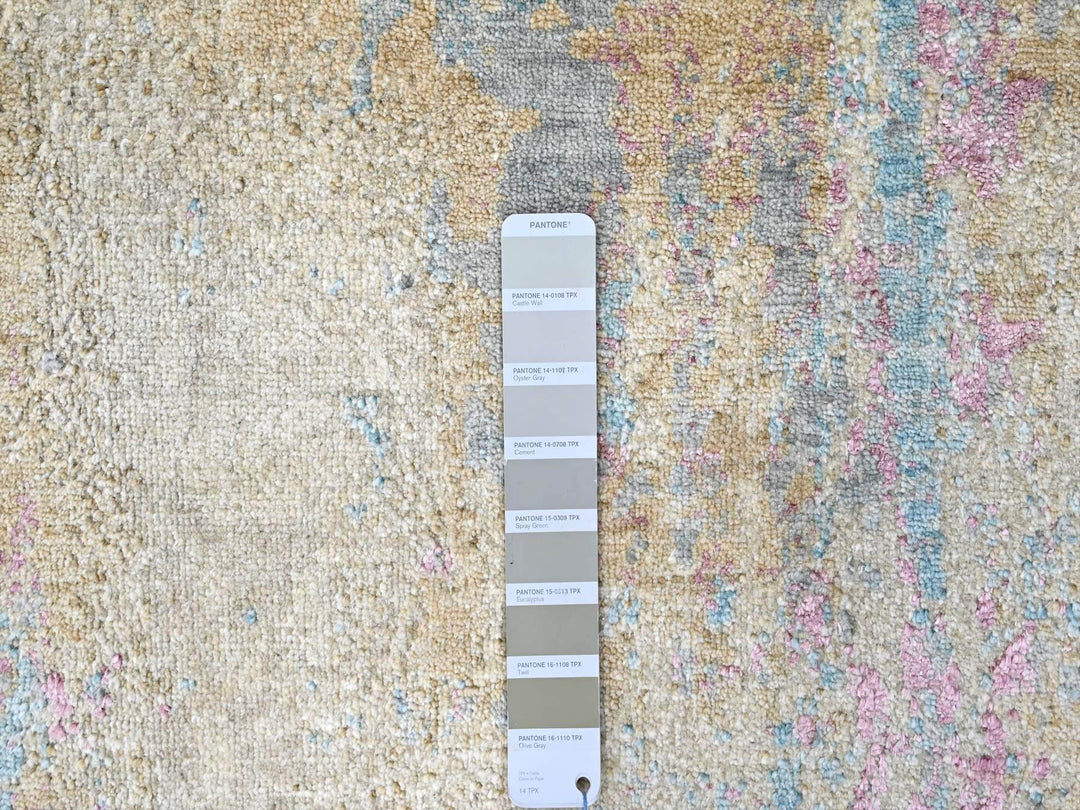 8'11" x 12'0" New Hand Knotted Yellow Wool & Silk Rectangle Oriental Rug - MOA10210212