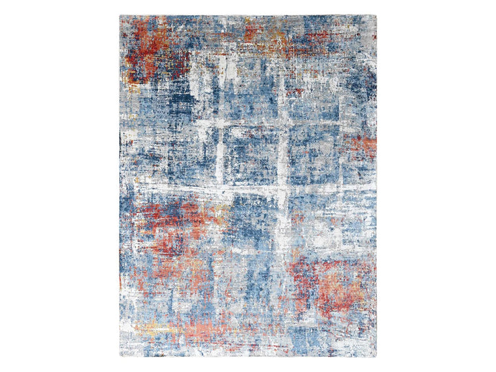 8'9" x 11'7" New Hand Knotted Blue Silk Rectangle Oriental Rug - MOA10210213