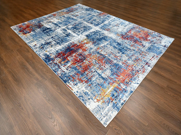 8'9" x 11'7" New Hand Knotted Blue Silk Rectangle Oriental Rug - MOA10210213