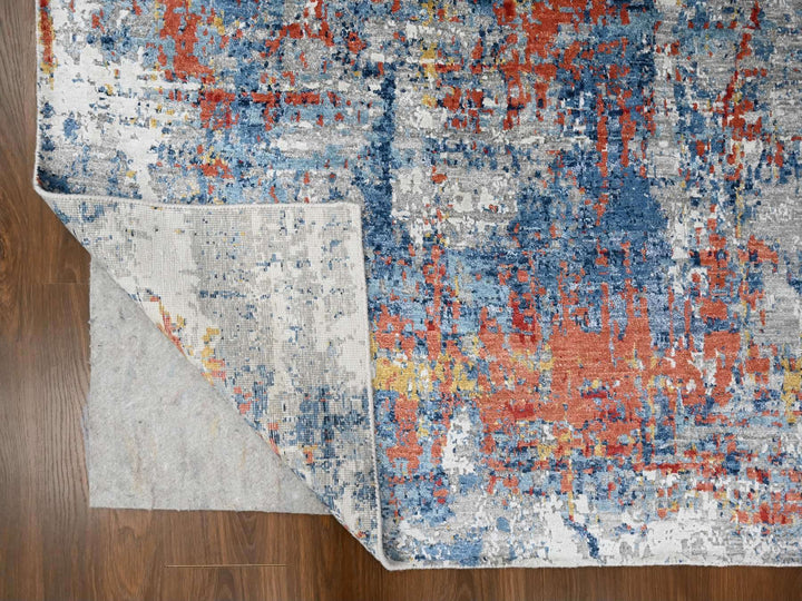 8'9" x 11'7" New Hand Knotted Blue Silk Rectangle Oriental Rug - MOA10210213