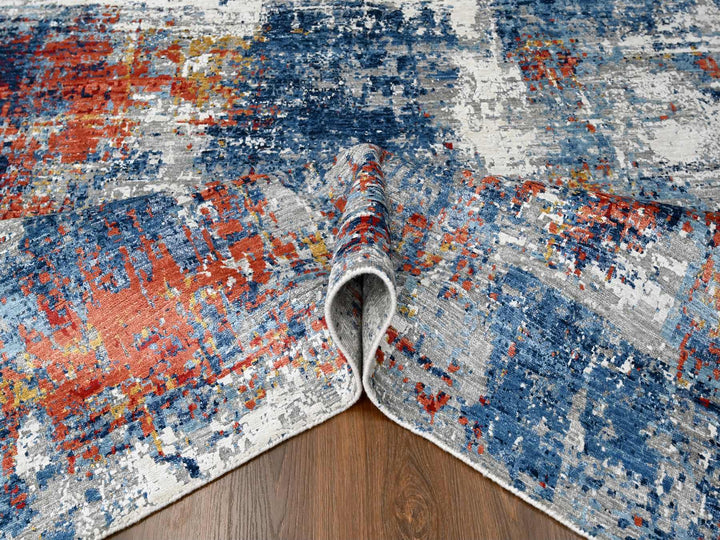 8'9" x 11'7" New Hand Knotted Blue Silk Rectangle Oriental Rug - MOA10210213